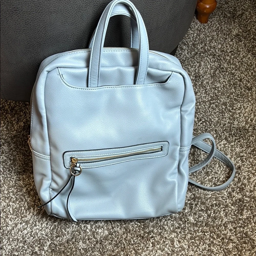 Powder Blue Leather Backpack/Purse with Structured Design - Picture 1 of 3